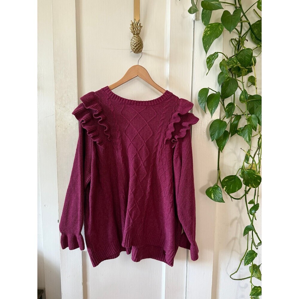 Terra Sky women’s size 3X – large purple, maroon sweater ruffle
